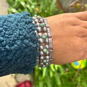 Taxco Mexico Silver and Turquoise Bracelet - Vintage